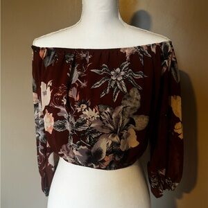 Women Charlotte russe size medium Burgundy Floral Off-Shoulder Blouse
